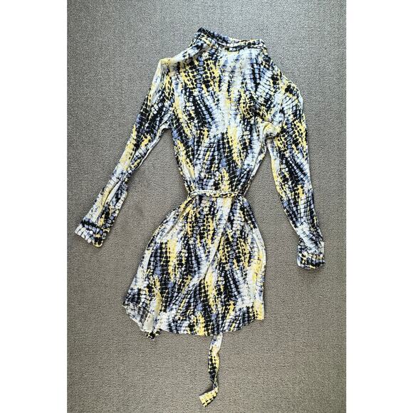 Freebird Amina Shirt Dress Long Sleeve Tie Dye Belted Yellow Blue Size XS - Picture 2 of 7